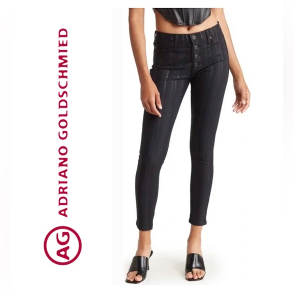 NWT💝AG Farrah Metallic Stripe High Waist Ankle Crop Skinny Jeans